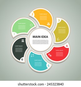 Cyclic diagram with six steps and icons. eps 10