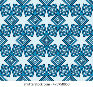 Cyclic geometrical pattern of pentagons in the shape of stars. Seamless vector illustration. Blue color. For the interior design, wallpaper, printing, textile industry.