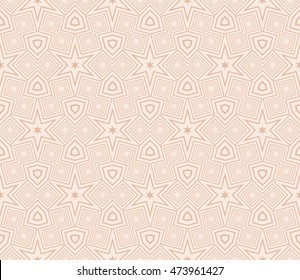 Cyclic geometrical pattern of pentagons in the shape of stars. Seamless vector illustration. Beige, flesh color. For the interior design, wallpaper, printing, textile industry.
