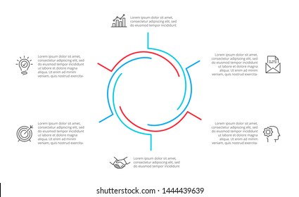 Cyclic lines infographic. Modern infographic design template with 6 options, steps or parts. Flat vector illustration for business presentation.