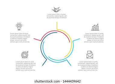 Cyclic lines infographic. Modern infographic design template with 5 options, steps or parts. Flat vector illustration for business presentation.
