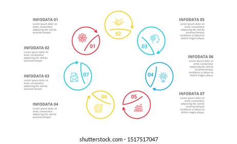 Cyclic lines infographic. Modern infographic design template with 7 options, steps or parts. Flat vector illustration for business presentation.