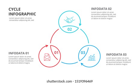 Cyclic lines infographic. Modern infographic design template with 3 options, steps or parts. Flat vector illustration for business presentation.