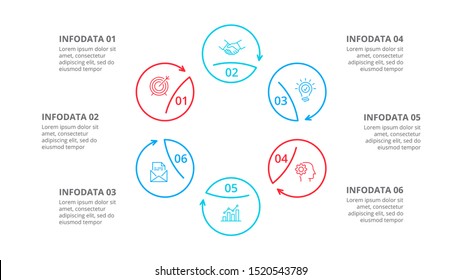 Cyclic lines infographic. Modern infographic design template with 6 options, steps or parts. Flat vector illustration for business presentation.