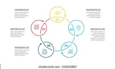 Cyclic lines infographic. Modern infographic design template with 5 options, steps or parts. Flat vector illustration for business presentation.