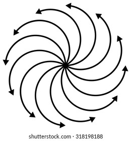 Cyclic, rotating curved arrows on white. editable.