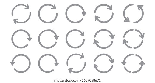 Symbolsatz für zyklische Drehung. Symbol für erneute oder erneute Verwendung. Recyclingschild auf transparentem Hintergrund. Vektorgrafik.