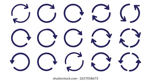 Symbolsatz für zyklische Drehung. Symbol für erneute oder erneute Verwendung. Recyclingschild auf transparentem Hintergrund. Vektorgrafik.