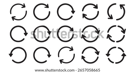 Cyclic rotation icon set. Reiteration or renewal symbol. Recycling sign on transparent background. Vector illustration.