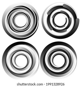 Círculo cíclico, helix, elemento voluto. Forma concéntrica con rotación, centrifugadora, efecto girágico. Ilustración del vector de torsión