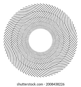 Cyclical circle, helix, volute element. Concentric shape with rotation, centrifuge, gyration effect. Twist, swirl vector illustration