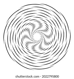 Cyclical circle, helix, volute element. Concentric shape with rotation, centrifuge, gyration effect. Twist, swirl vector illustration
