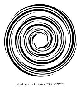 Cyclical circle, helix, volute element. Concentric shape with rotation, centrifuge, gyration effect. Twist, swirl vector illustration