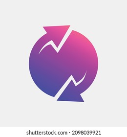 Cyclical gradient logo with two arrowheads. Logo of recycle, cycle, or reuse. Brand identity for company, organization, institution, and business.