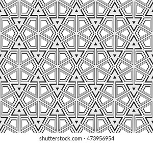 Cyclical pattern of geometric shapes. Seamless vector illustration. black and white. For the interior design, wallpaper, printing, textile industry.