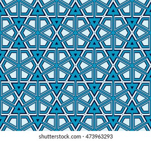 Cyclical pattern of geometric shapes. Seamless vector illustration. blue color. For the interior design, wallpaper, printing, textile industry