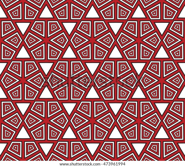Cyclical pattern of geometric shapes. Seamless\
vector illustration. red and black color. For the interior design,\
wallpaper, printing, textile\
industry.