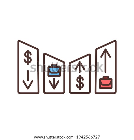 Cyclical unemployment RGB color icon. Job demand recessions and decline. Business cycle. Outcomes from economic upturn and downturn. Unemployed workers number changes. Isolated vector illustration