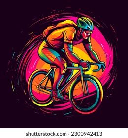 Cycling in abstract background. Sports disciplines. cartoon vector illustration, white background, label, sticker