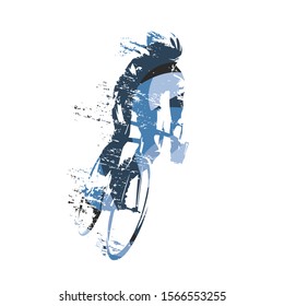 Cycling, abstract blue road cyclist, isolated vector illustration