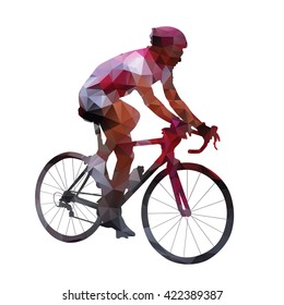 Cycling. Abstract geometrical vector road cyclist on his bike. Polygonal cyclist