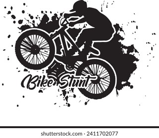 Cycling abstract grungy vector silhouette, Bicycle freestyle illustration, Mountain biker cartoon sketch, Cycling abstract vector design, Grungy bicycle silhouette art