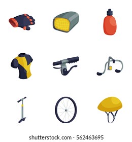 Cycling accessories icons set. Cartoon illustration of 9 cycling accessories vector icons for web