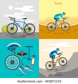 Cycling active lifestyle sport icon set bicycle riders professional cycling vector illustration 