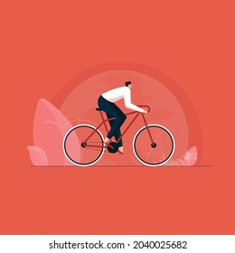 Cycling activity in the nature for batter healthy life, World bicycle day, person riding bicycle and enjoying nature