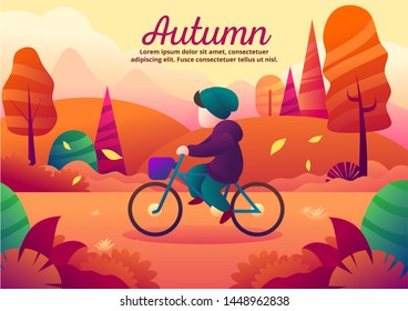 cycling alone during the autumn season vector illustration