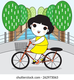 Cycling Along the Beautiful Scenery illustration set