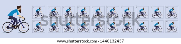 Cycling animation. Cycle riding animation . Sprite\
sheet of Cycling. Animation for game or cartoon. Frame by frame\
animation. - Vector