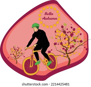 cycling autumn illustration vector man drive bicycle 