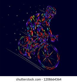 Cycling bicycle bike race stylized man background, cyclist vector colorful  illustration  silhouette art speed sketch hand draw sport