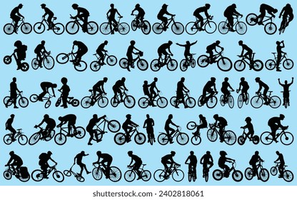 Cycling or Bicycle Rider Silhouettes Vector illustration
