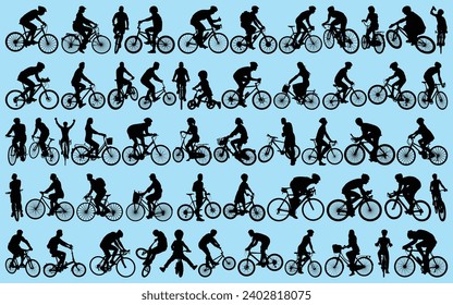 Cycling or Bicycle Rider Silhouettes Vector illustration