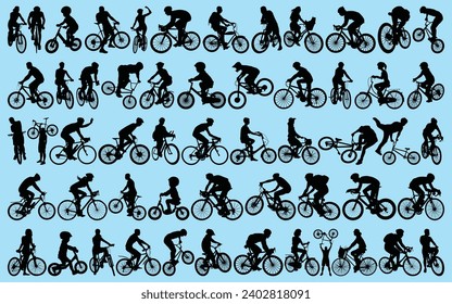 Cycling or Bicycle Rider Silhouettes Vector illustration