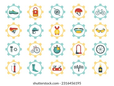 Cycling and Bicycle Tool Set Vector Illustration of a Mechanic Repairing Bicycles in a Workshop with Spare Parts in Flat Cartoon Hand Drawn Template