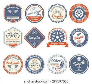 Cycling and bicycles club retro emblems set isolated vector illustration