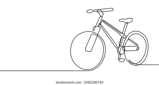 Cycling bike drawn in a single continuous line. Concept of healthy lifestyle, mobility, and adventure. Vector illustration hand drawn.