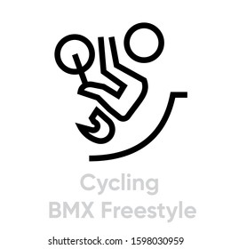 Cycling BMX Freestyle sport icons. Editable stroke