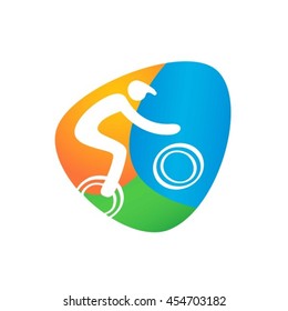 Cycling BMX Web button isolated on white background. Athlete Sport Game Logo Competition Icon. Rio 2016 Olympic games in Brazil. summer Sport games symbols. vector illustration