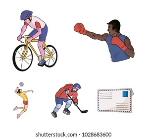 Cycling, boxing, ice hockey, volleyball.Olympic sport set collection icons in cartoon style vector symbol stock illustration web.