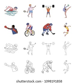 Cycling, boxing, ice hockey, volleyball.Olympic sport set collection icons in cartoon,outline style vector symbol stock illustration web.