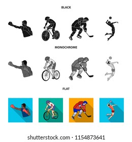 Cycling, boxing, ice hockey, volleyball.Olympic sport set collection icons in black, flat, monochrome style vector symbol stock illustration web.