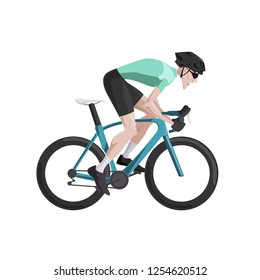 Cycling, Cartoon Road Cyclist Riding Bike, Side View, Isolated Vector Illustration. Flat Design