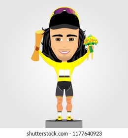 Cycling champion celebrating the win. Vector illustration.