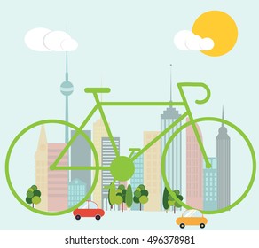 Cycling in the city, ecology concept, vector illustration