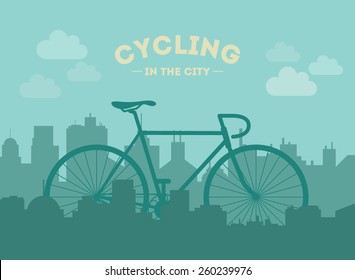 Cycling in the city. Flat style illustration.