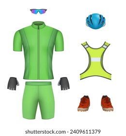 Cycling clothes. Sportswear collection jersey clothes decent vector realistic wardrobe